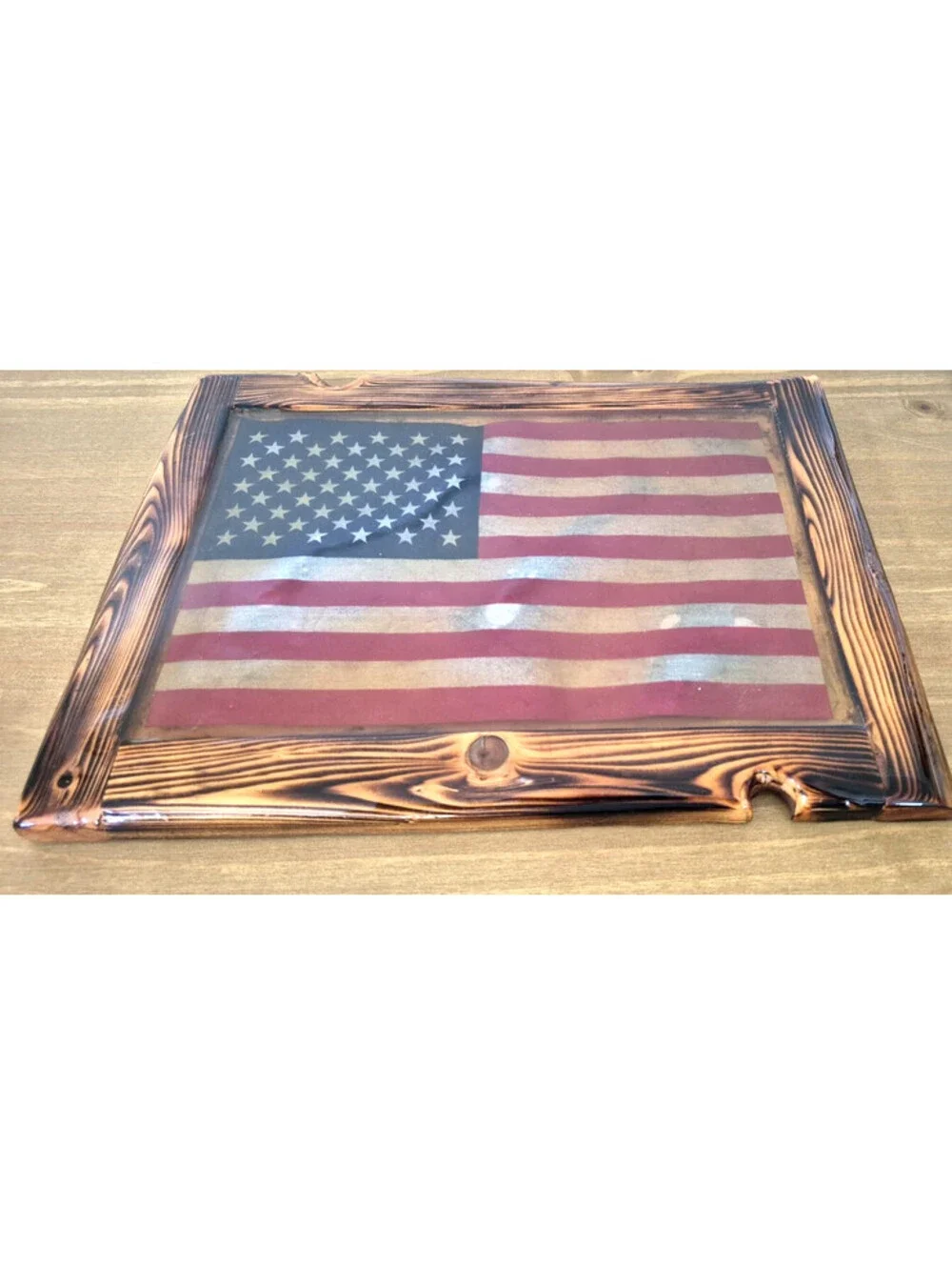 Vintage Rustic American Flag Distressed Wood Framed in Acrylic ~ Wall Art Decor